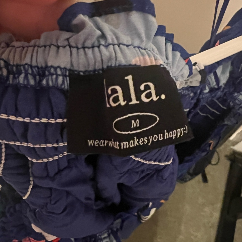 Dressed in LALA Royal Blue Puff-Sleeve Yin Yang & Smiley Mini Dress - Picture 3 of 3